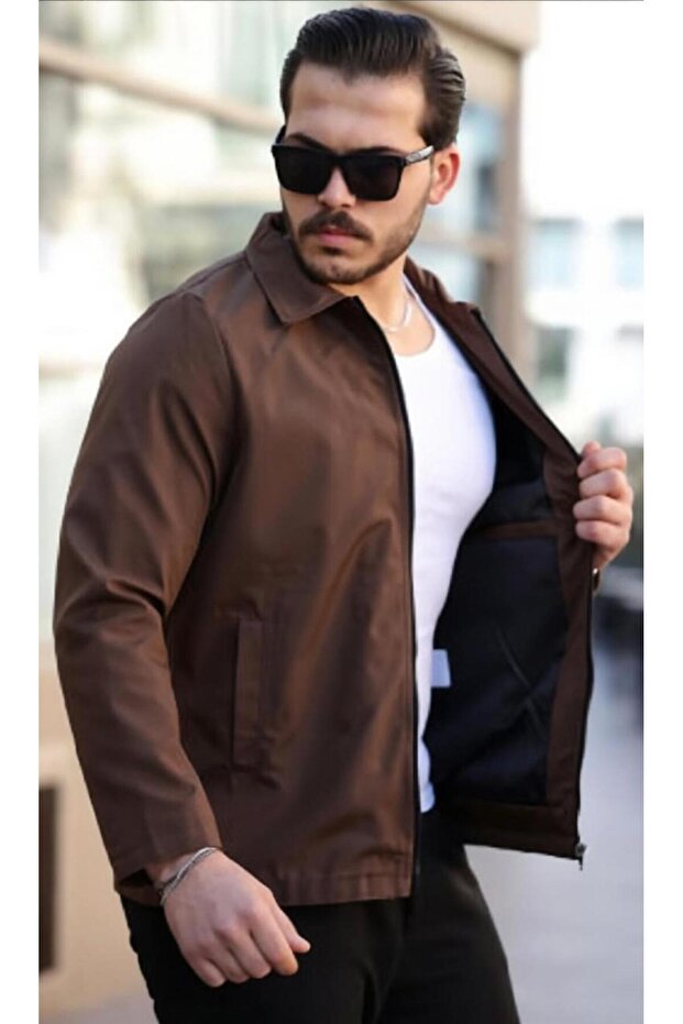 Men's Jacket Micro Canvas Fabric Stand-Up Collar Zippered Seasonal Coat