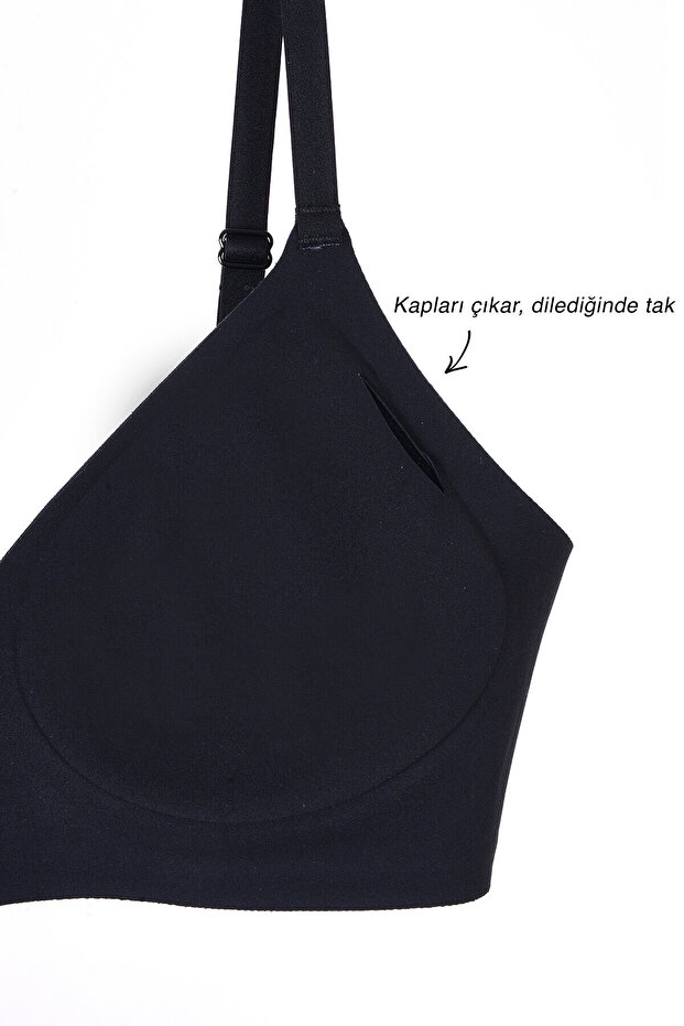 Black Seamless Laser Cut Bra - 4