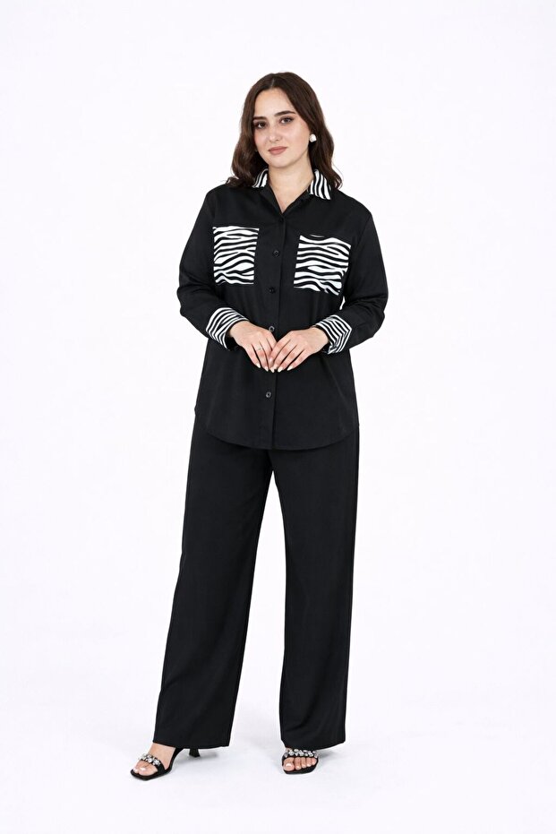 – Solid color Co-Ord Set with Printed Shirt & Solid Pants. - 1