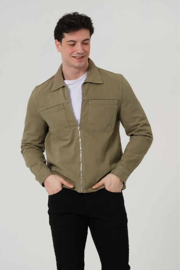 Men's shirt zipper closure men's shirt