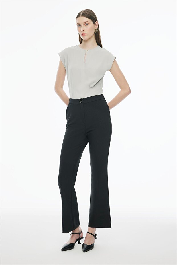 Fiors regular fit standard length flare leg black women's trousers