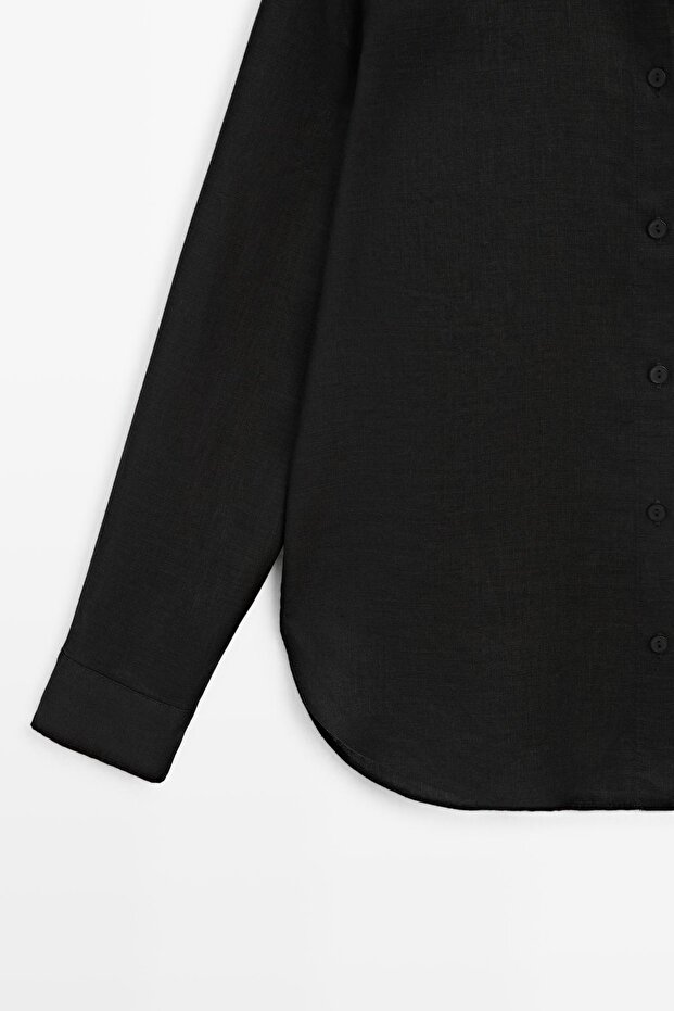 Dökümlü %100 keten gömlek - 6