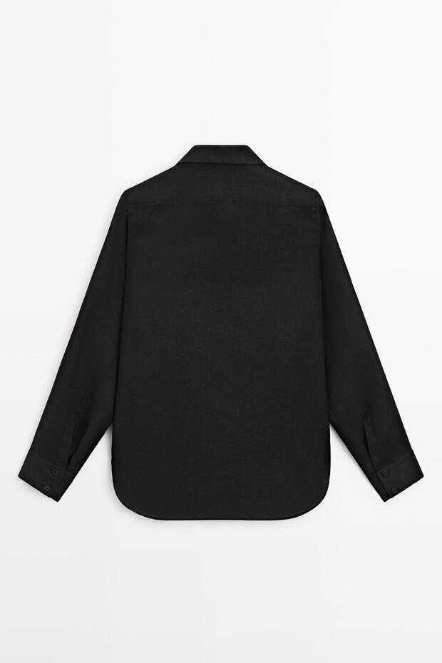 Dökümlü %100 keten gömlek - 7