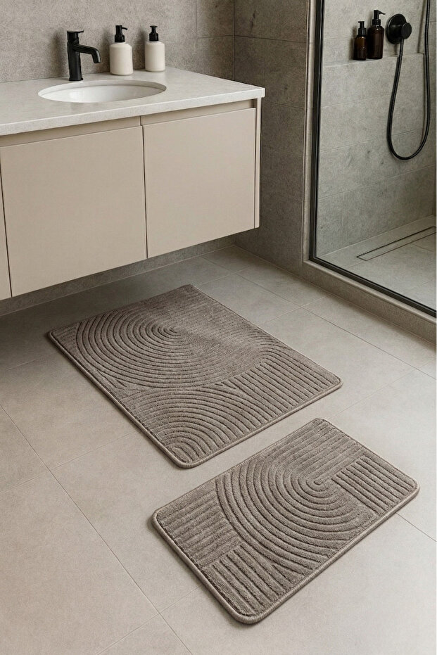 Bathroom Mat Set of 2 Mink Soft Non-Slip Base Washable Stain Resistant 60X100-40X60