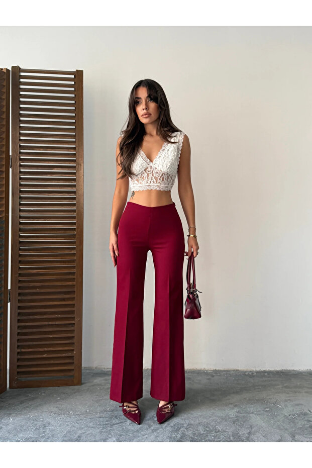 Hidden Zipper Pants - Burgundy