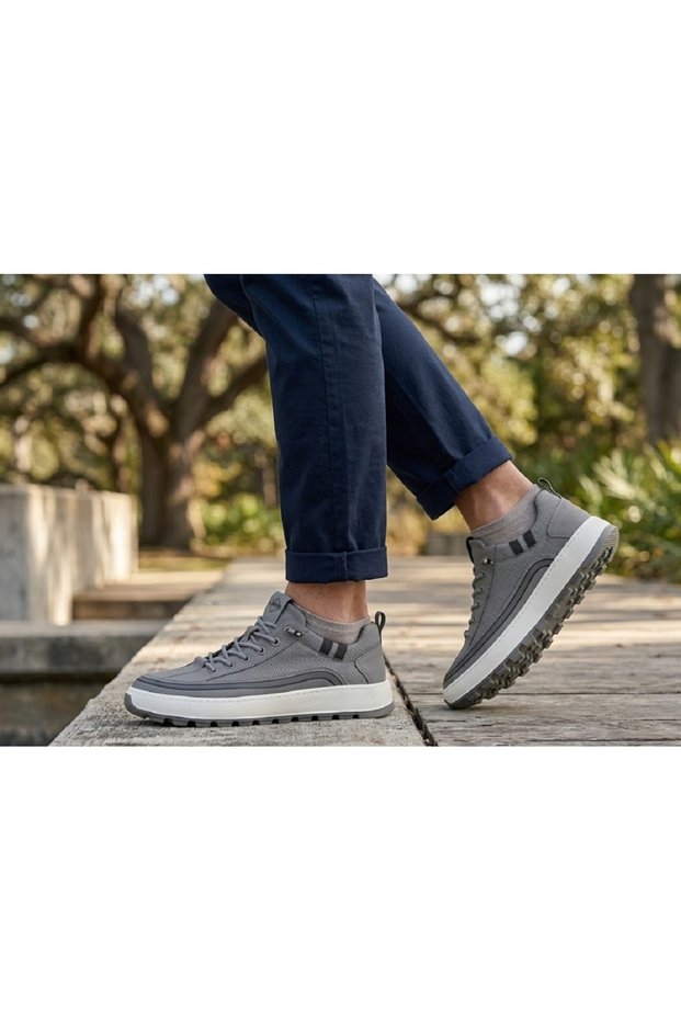 26Y514 Men's Gray White Design Thick Light Sole Walking Orthopedic Mesh Daily Sneaker Sports Shoes