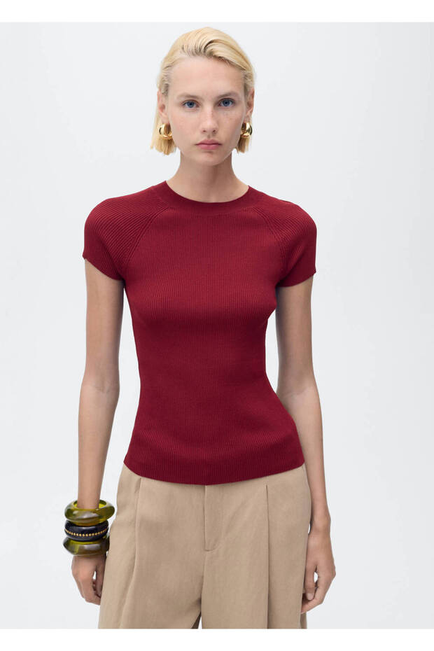 Short Sleeve Rib Knit Jersey T-Shirt