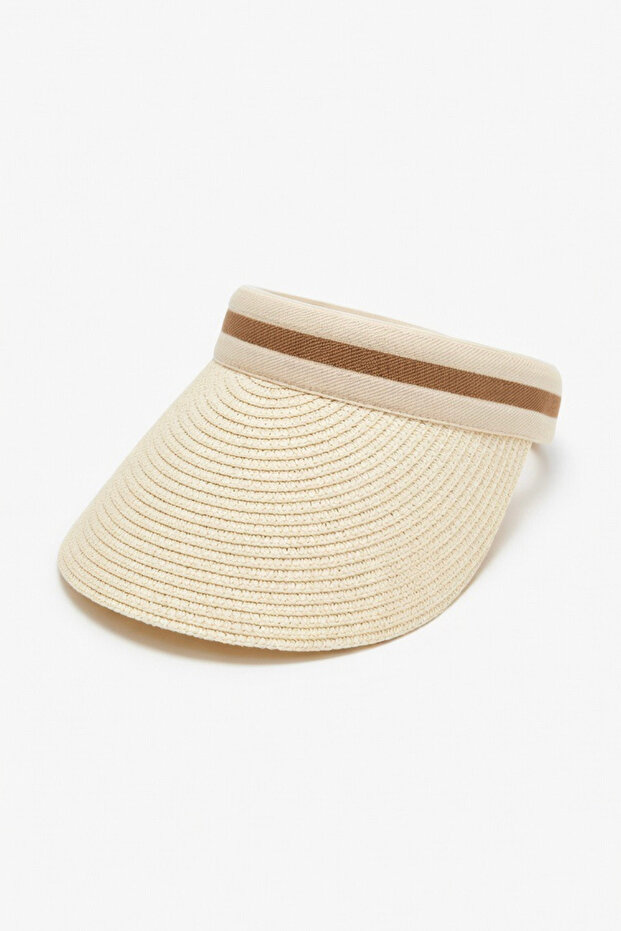 Women's Beige Straw Crown Visor | Hijab Compatible Summer Beach and Tennis Hat