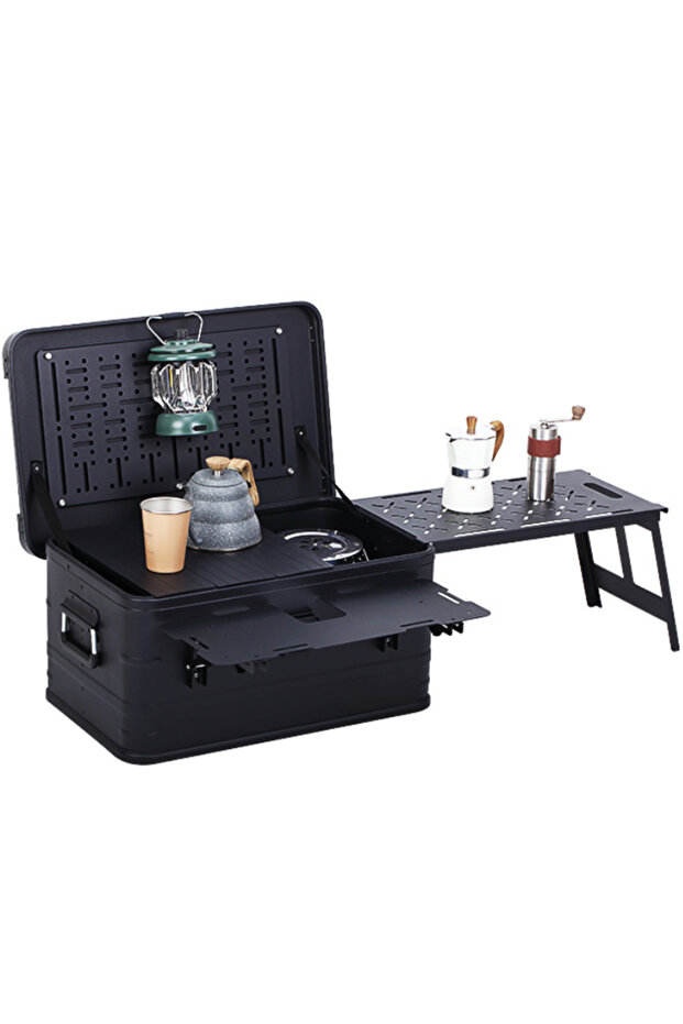 AUTO FAMILY Aluminum-Magnesium Alloy Storage Box with Dual Foldable Side Tables