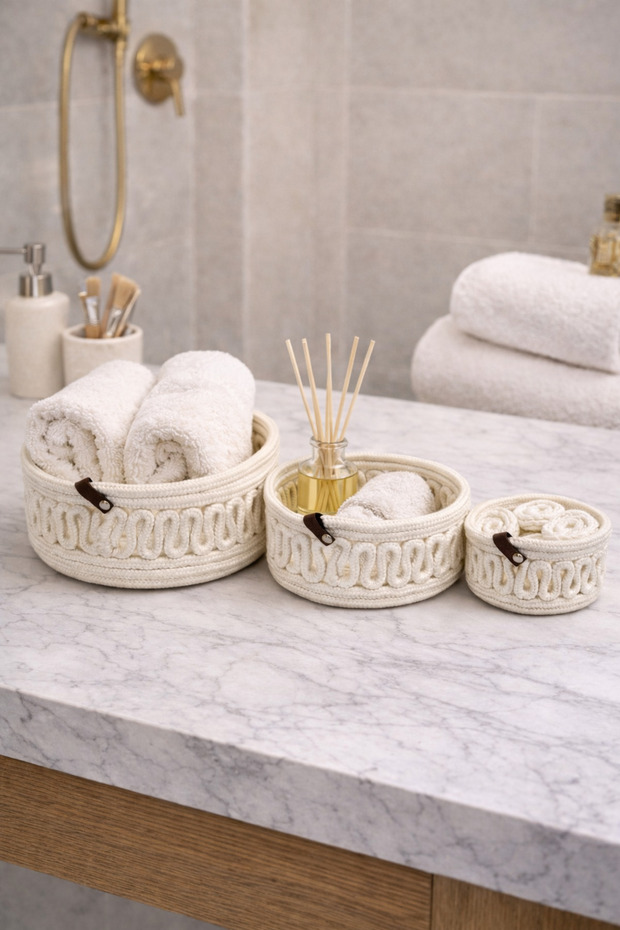 Velora Set of 3 Rope Basket Bathroom Organizer Decorative Organizer Handmade Basket Set