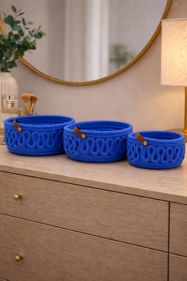 Velora Set of 3 Rope Basket Bathroom Organizer Decorative Organizer Handmade Basket Set