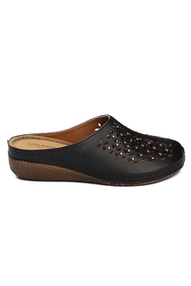 Carla Verde Cv 8670, Black Women's Studded Sabo Slippers
