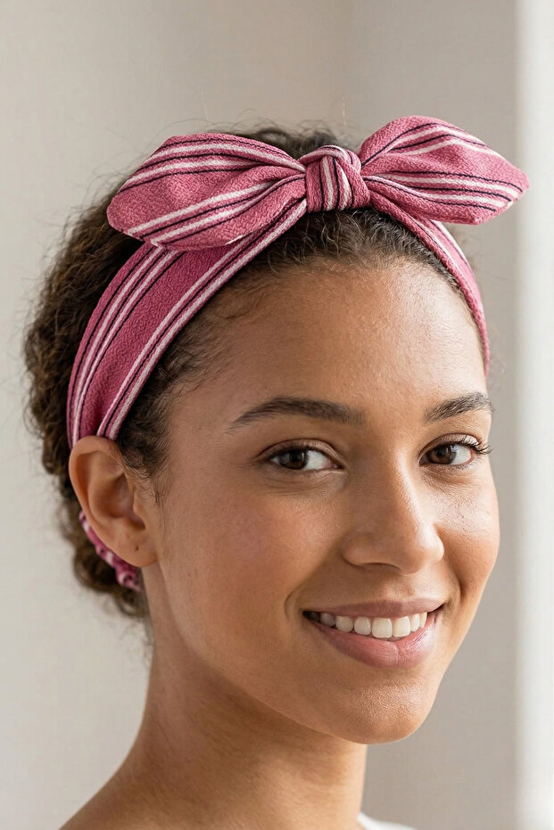 FABRIC STRIPED BOWL HAIR BAND