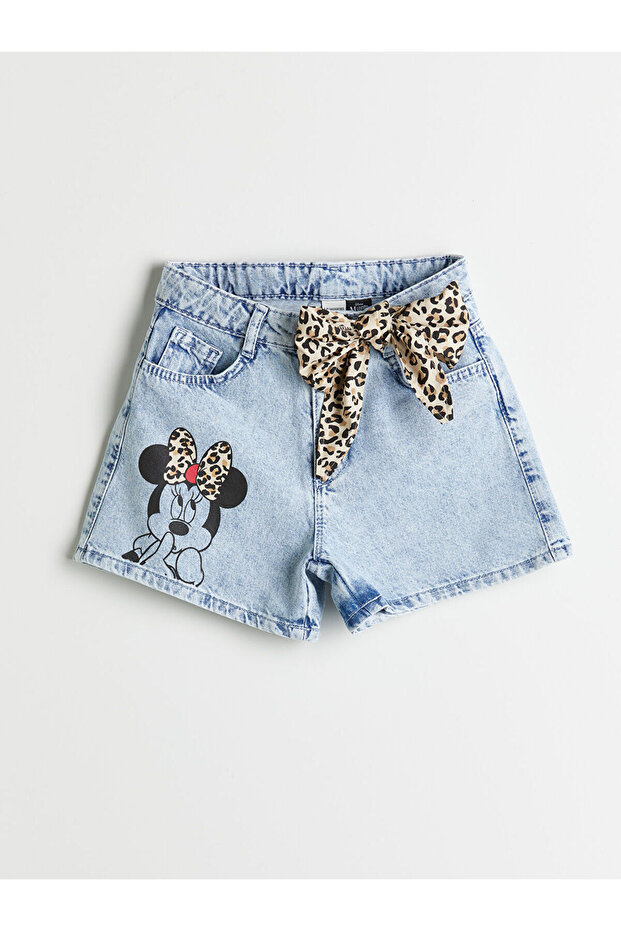 Blue Minnie Mouse Printed Girl's Jean Shorts