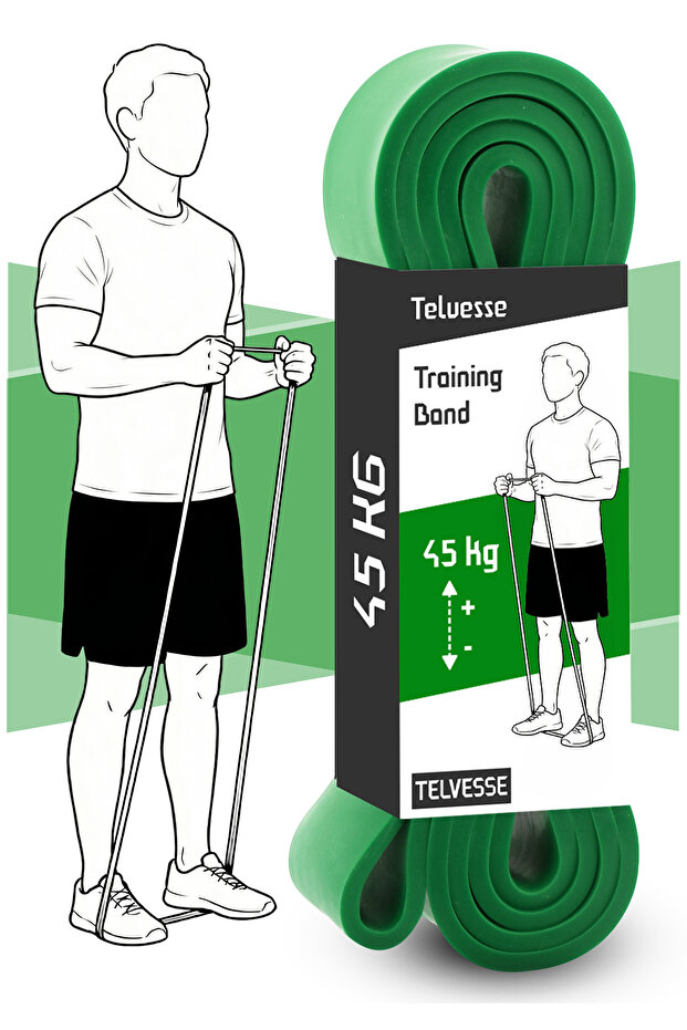 Telvesse 45 KG Direnç Bandı Kas Geliştirme Lastiği Fitness Pilates Cross Training Bant Yeşil - Ultra Sert