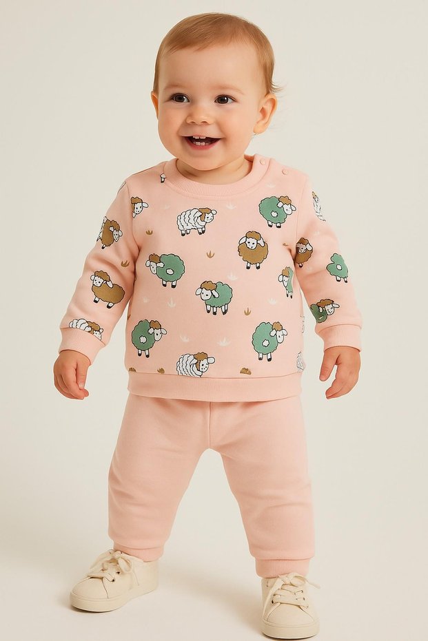 Baby Girl Boy Cute Lamb Printed 2-Piece Top and Bottom Sweat and Sweatpants Set 6-9-12-18Months