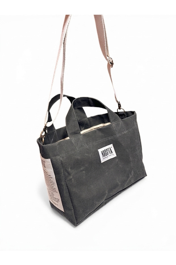 Nuggita Standard Size Black Piping Detailed Waxed Canvas Bag