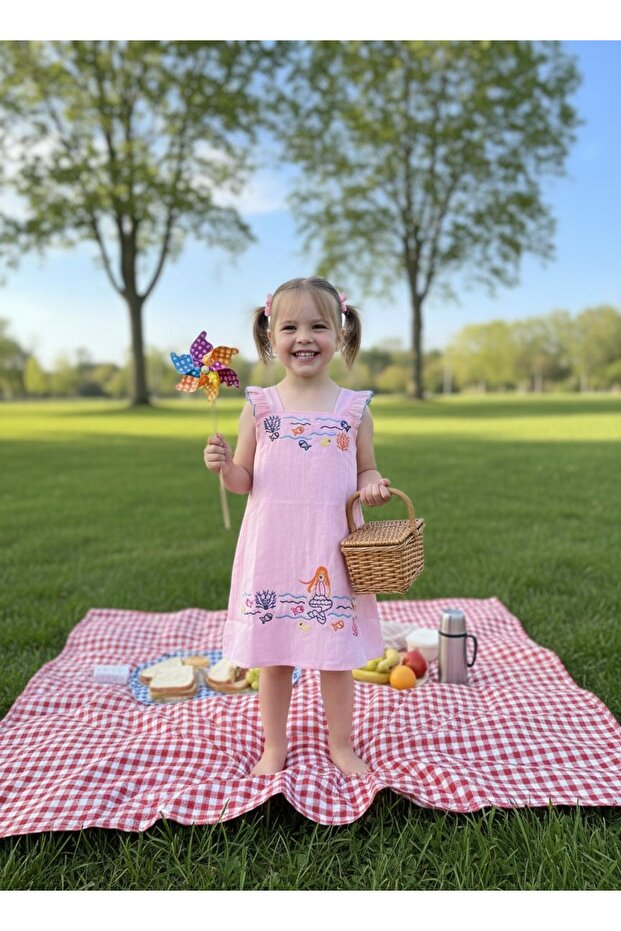Girl's Sea Patterned Pink Dress
