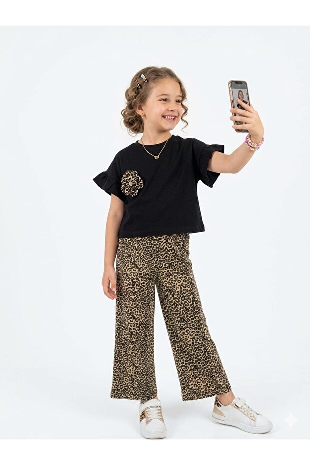 Girl's Leopard Floral Spanish Pantalon Summer Stylish Set