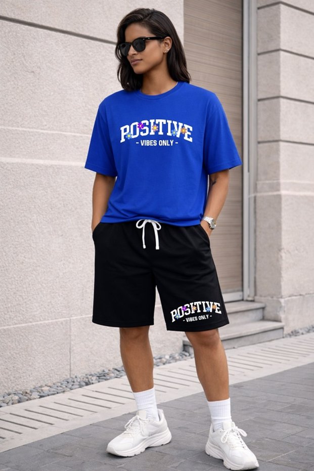 Women/Girls Positive Vibes Only Oversize T-Shirt and Shorts Set