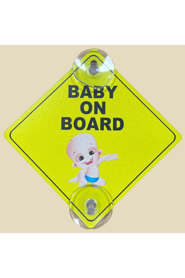Baby on Board Car Sign Reflective with 2 Suction Cups for Car Rear Window (12.5 x12.5 cm)