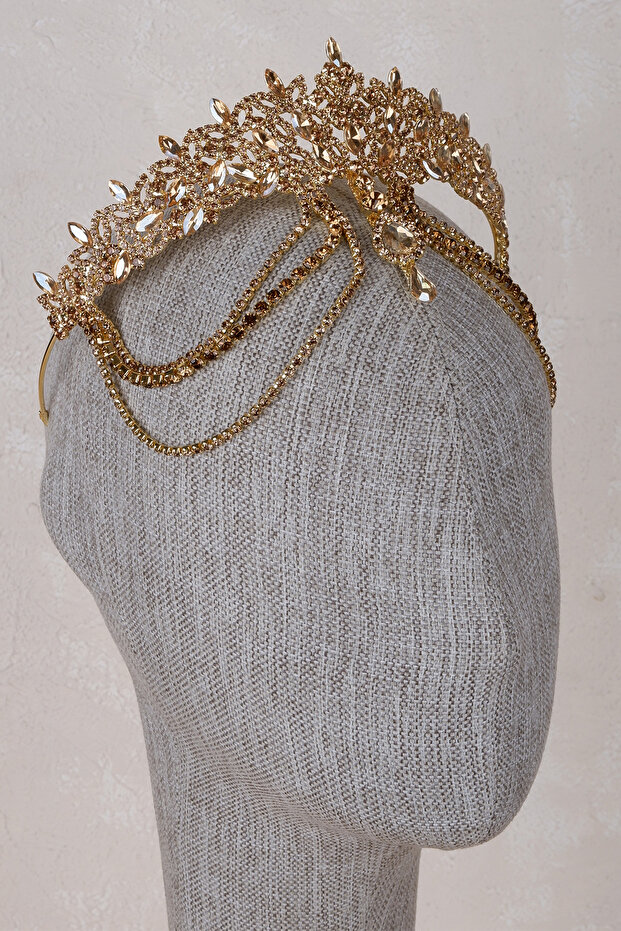 Crystal Stone Front Chain Elegans Model Henna Night and Engagement Crown Accessory