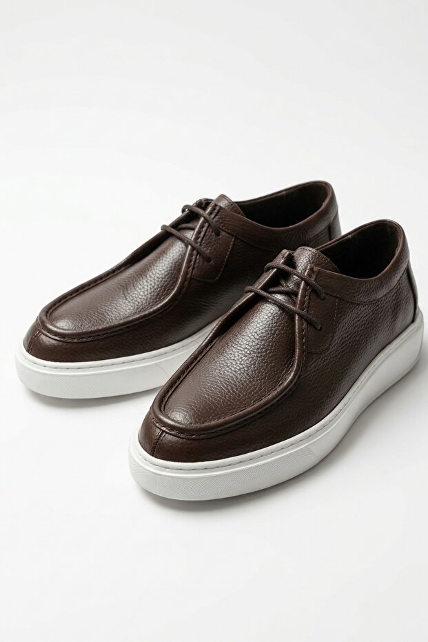 100% Genuine Leather Brown Ultra Light Lace-Up Casual Men's Shoes Luass29Al0050