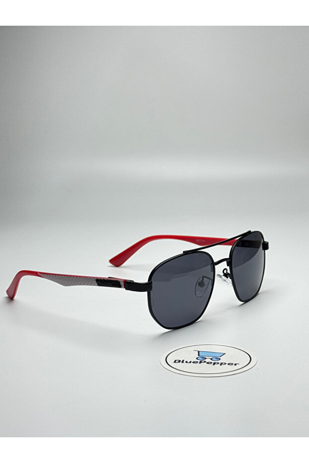 Ferori̇ Black Sunglasses Geometric Black Frame with Red Detail 51 Additional Lenses