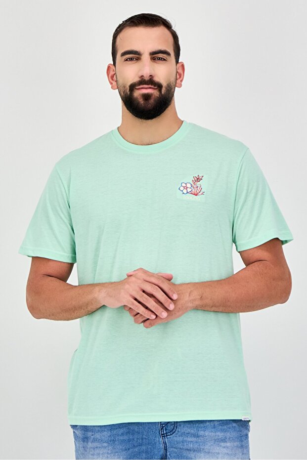 Men Crew Neck Embroidered Logo Short Sleeve T-Shirt, Light Green