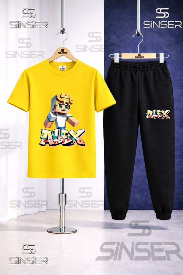 Children's Alex Yellow New Printed T-Shirt Tracksuit Set