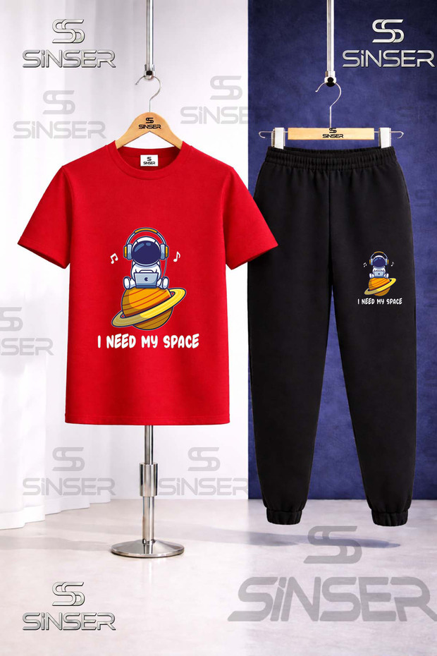 Children's Astronaut Space Planet Superior Printed T-Shirt Tracksuit Set