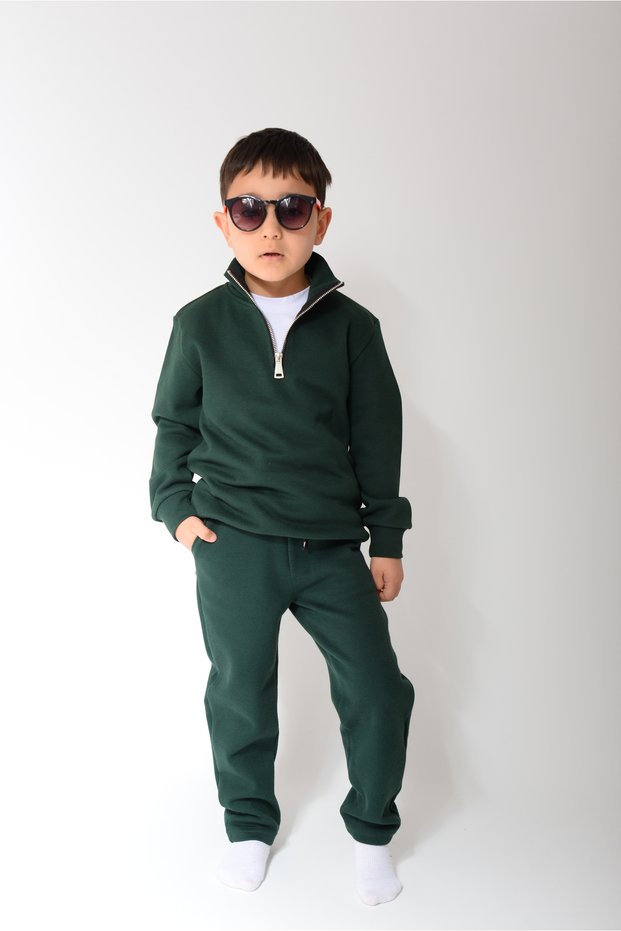 Half Zippered 100% Cotton Green Regular Fit Comfortable Fit Standing Collar Sweat + Badi̇ + Jaggar Suit