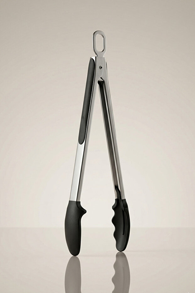 Silicone Kitchen Tongs with Metal Handle and Lock System | Food Serving Grill Tongs | 35 cm