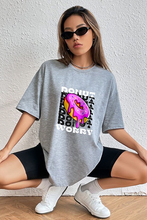 Women's Cotton 100% Oversized T-Shirt Donut Worry Old Printed 30/1 Fabric