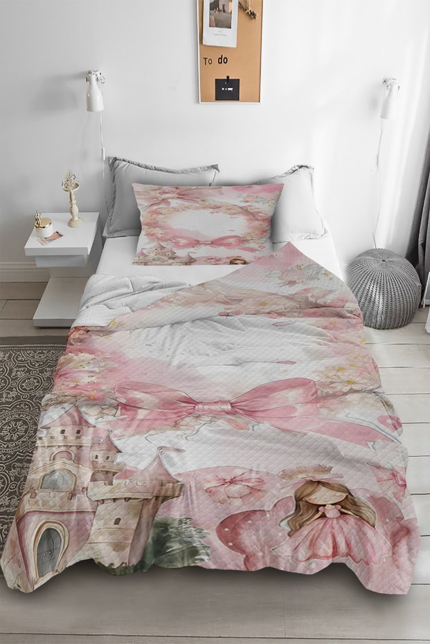Floral Ribbon Castle Princess Patterned Single Pique Set Children's Room Pique Bedspread