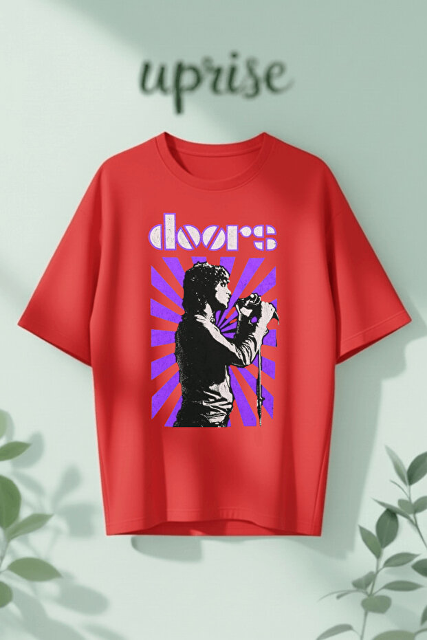 تي شيرت قطني كبير الحجم مطبوع عليه The Doors