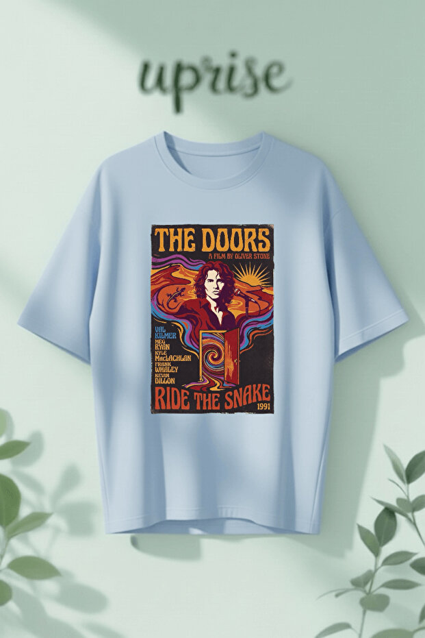 تي شيرت قطني كبير الحجم مطبوع عليه The Doors