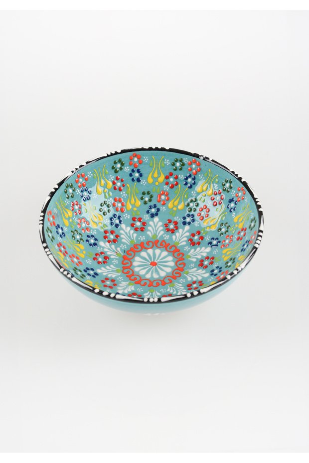 Handmade Water Green Tulip Motif 20 cm Ceramic Bowl