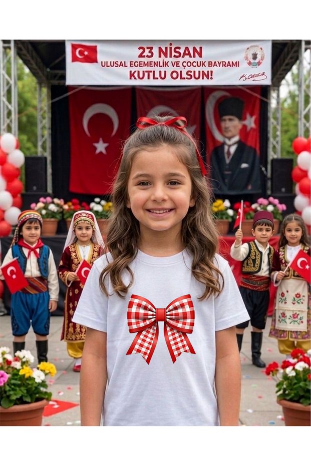 April 23 Themed Red Checkered Ribbon Print Children-Adult Tshirt T-Shirt