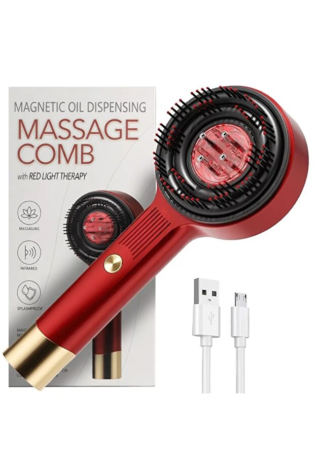 Red Infrared Scalp Massager Comb with LED Light Therapy. USB rechargeable electric head massager.