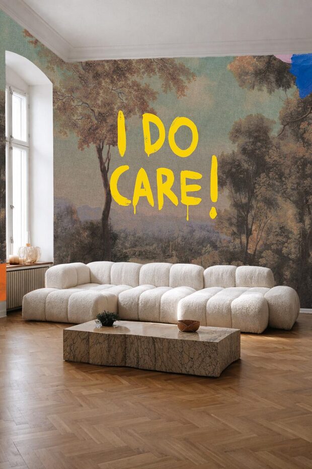 Careless – Customizable Vintage Landscape Self-Adhesive Wallpaper with Text Detail