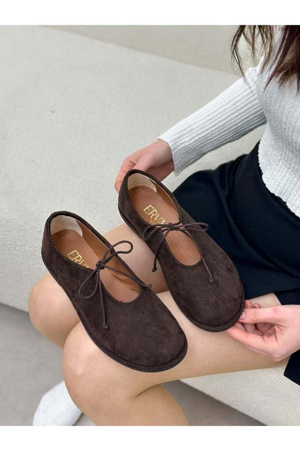 Brown Suede (Tinky) Lace-Up Detail Women's Casual Shoes