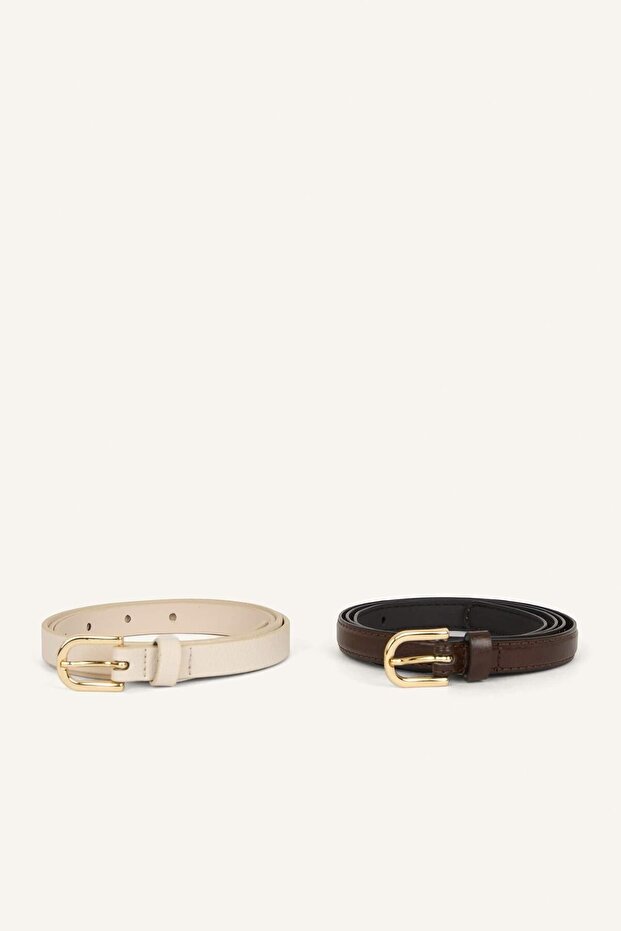 Women's Oval Buckle 2-Piece Faux Leather Belt H5085Axns