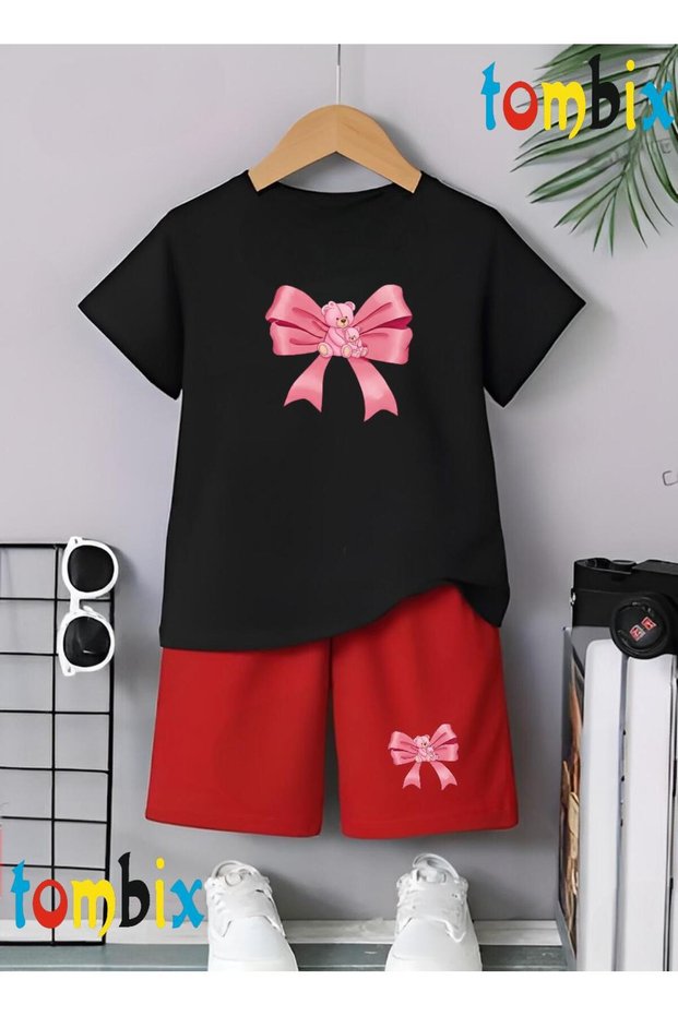 Pink Ribbon Printed T-Shirt Shorts Summer Children's Set