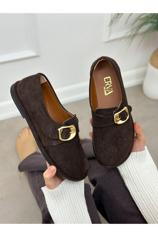 Brown Suede (Ivey) Gold Buckle Detail Women's Casual Shoes