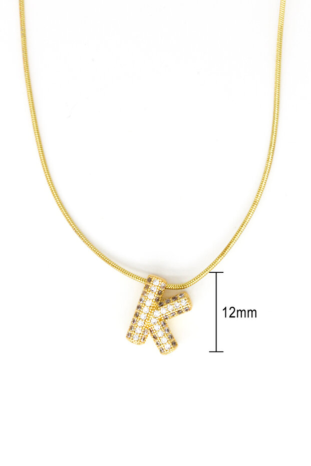 Steel Zircon Stone K Letter Necklace