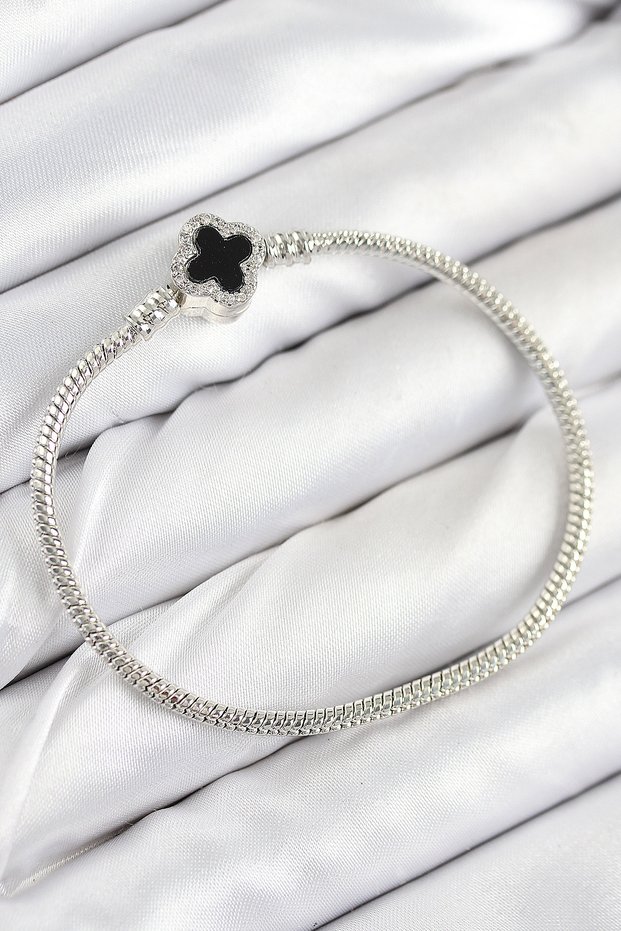Stylish Brass Charm Zircon Stone Clover Model Silver Color Women's Bracelet Teachers Mothers Valentine's g