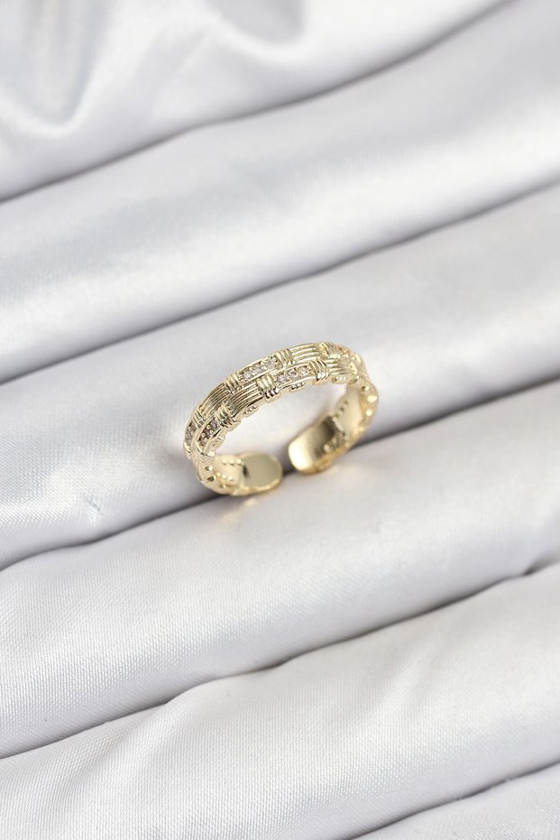 Stylish Brass Gold Color Zircon Stone Women's Ring Teachers Mothers Valentine's Day Gift