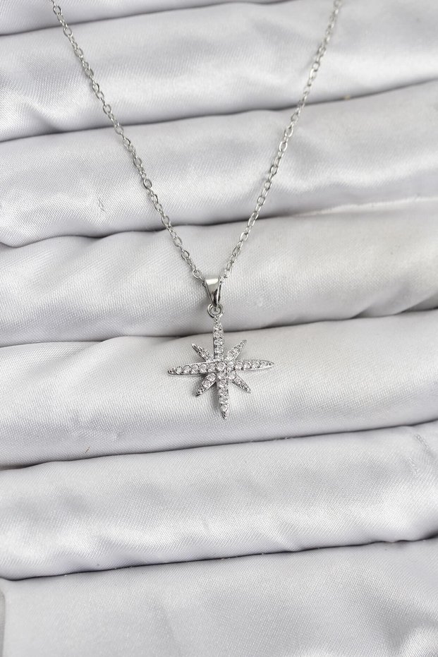 Stylish 316L Steel Chain Silver Color Pole Star Model Zircon Stone Women's Necklace Teachers Mothers Se