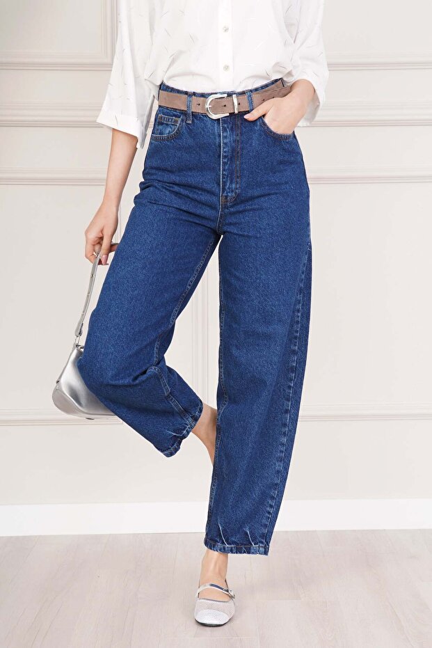 High Waist Relaxed Cut Jean Trousers